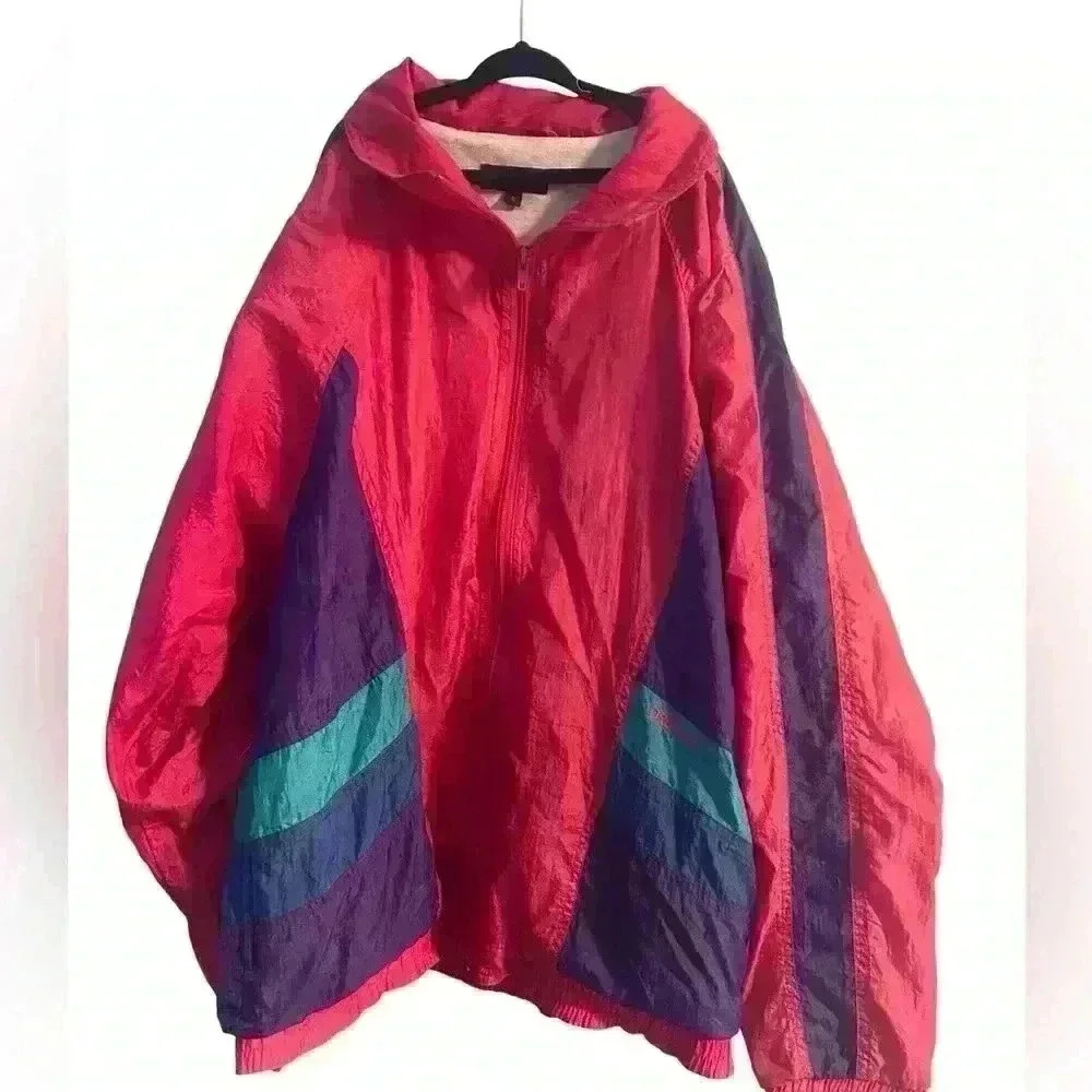 Dreimar Windbreaker jacket pink purple blue  size small vintage 80s 90s used